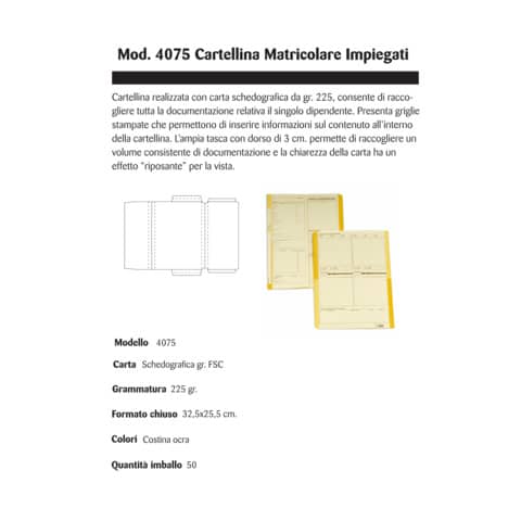 Cartelline matricolari 4Pro A4 in carta di cellulosa 225 g/m² dorso 2 cm giallo conf. da 50 pezzi - 4075